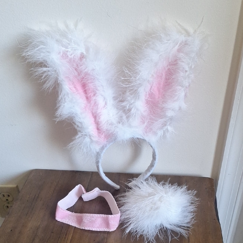 Fluffy Bunny Ears Headband & Tail Set 🐰💗